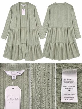 NWT Culture Code Sage Green Tiered Duster Cardigan Women’s M